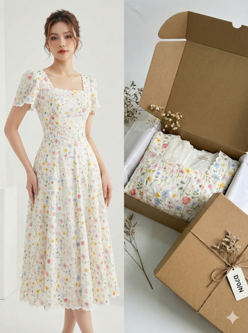 AHA031 Đầm xô thêu trắng