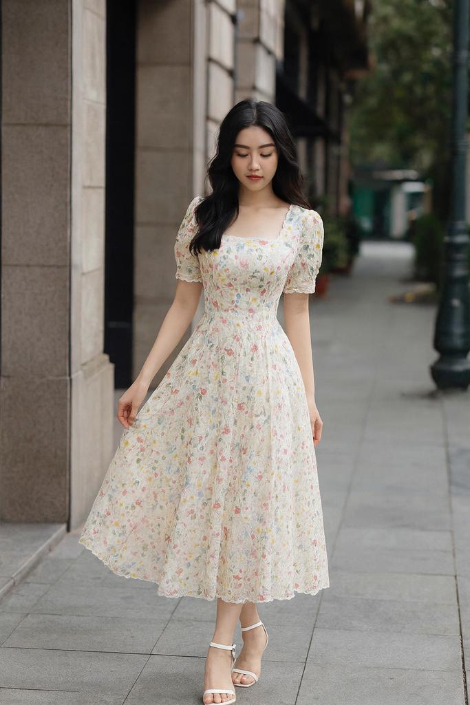 AHA031 Đầm xô thêu trắng