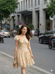 Đầm xô thêu ngắn màu kem