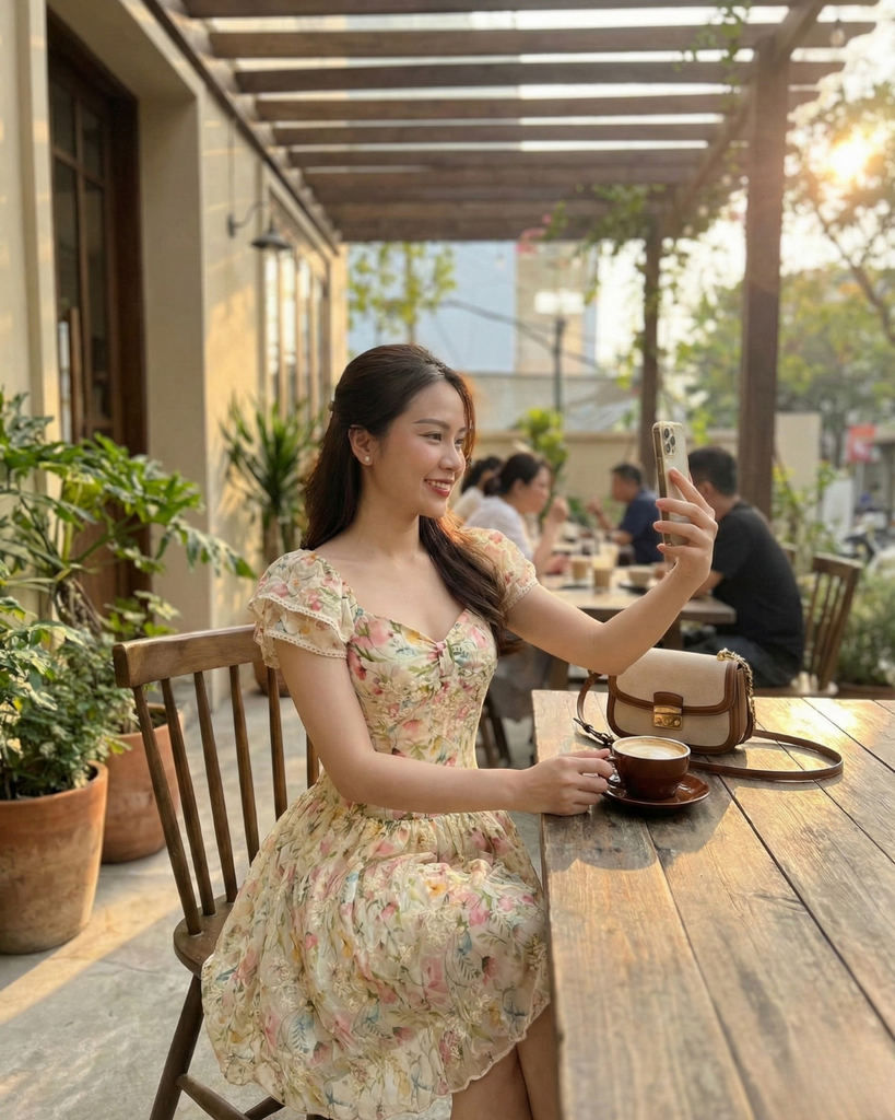 Đầm xô thêu ngắn màu kem