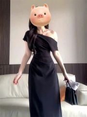 VGU1203 ĐẦM ĐEN LỆCH VAI