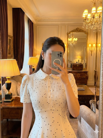 AHA029 Đầm chấm bi cổ bèo