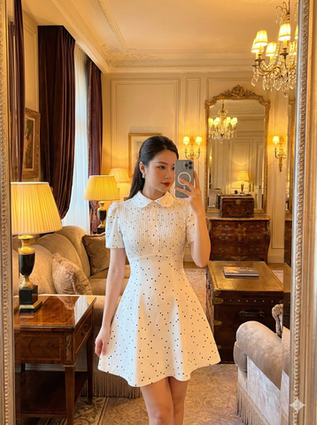 AHA029 Đầm chấm bi cổ bèo