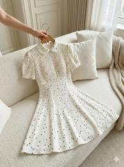 AHA029 Đầm chấm bi cổ bèo