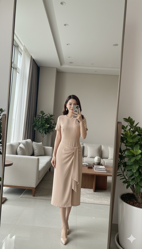 Đầm midi Serena thắt eo