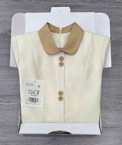 SKY9006 ĐẦM CỔ SƠ MI ĐÍNH NÚT (KEM)