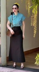 TQ4533 SET SƠMI XANH - CV DÀI ĐEN