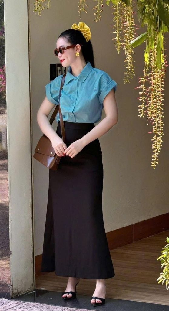 TQ4533 SET SƠMI XANH - CV DÀI ĐEN