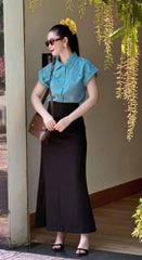 TQ4533 SET SƠMI XANH - CV DÀI ĐEN