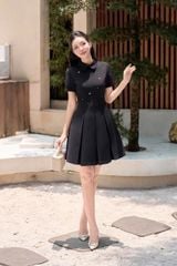 TQ4493 ĐẦM ĐEN CỔ SEN ĐÍNH ĐÁ