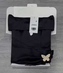 TB8995 ĐẦM BẸT VAI EO PHỐI TAG BƯỚM (ĐEN)