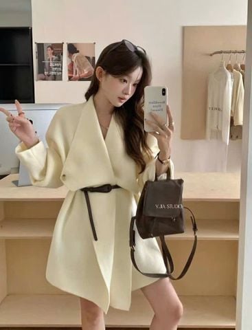 QCC3019 KHOÁC DẠ ÉP LÔNG TAG YSL + ĐAI (KEM)
