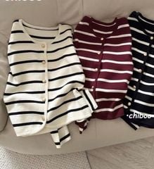 LEN4065 CARDIGAN LEN SỌC NÚT ĐỒNG (KEM)