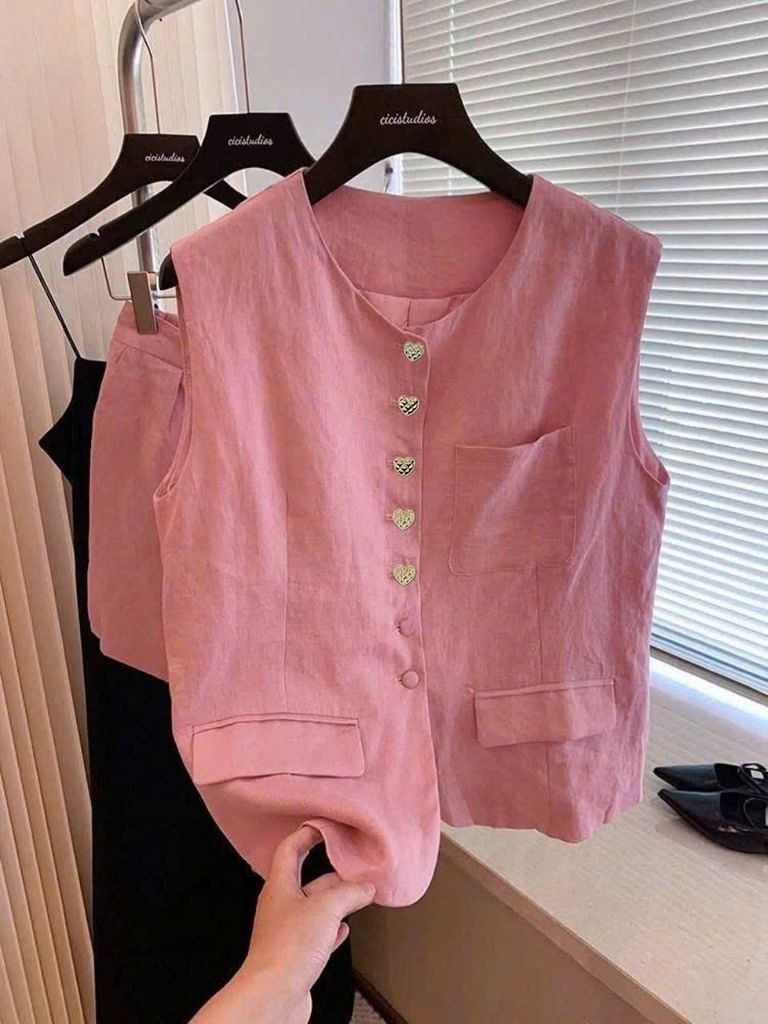 TB8525 - SET ÁO GILE - QUẦN SHORT FULL HỒNG