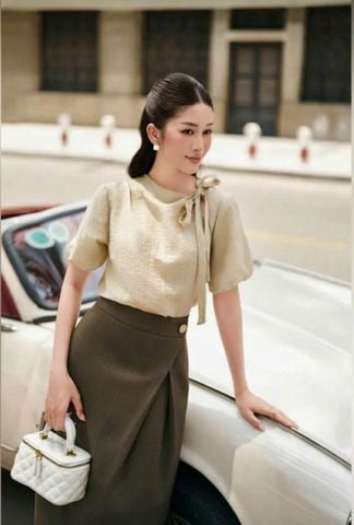 VGU0540 - SET THANH LỊCH ÁO KIỂU TAY BỒNG + CHÂN VÁY DÀI