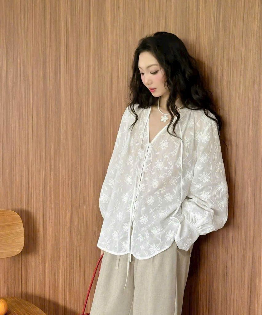 VGU0539 - SET ÁO THÊU HOA TAY DÀI - QUẦN DÀI