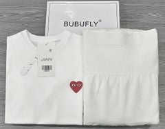 TB8583 - SET ÁO THUN LOGO TIM + CHÂN VÁY DÀI TRẮNG