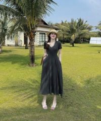 KS0936 - ĐẦM THUN BORIP COTTON CỔ TIM DÀI XÁM