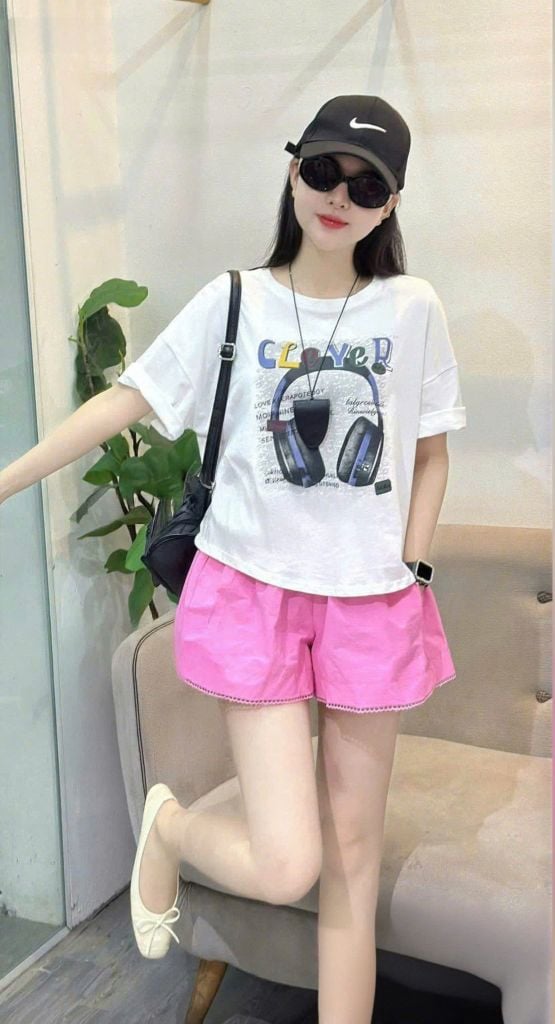 VGU0552 - SET ÁO THUN IN HÌNH - QUẦN SHORT HỒNG