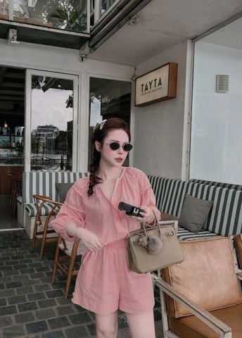 TB5758 - SET ÁO KIỂU TAY DÀI + QUẦN SHORT HỒNG
