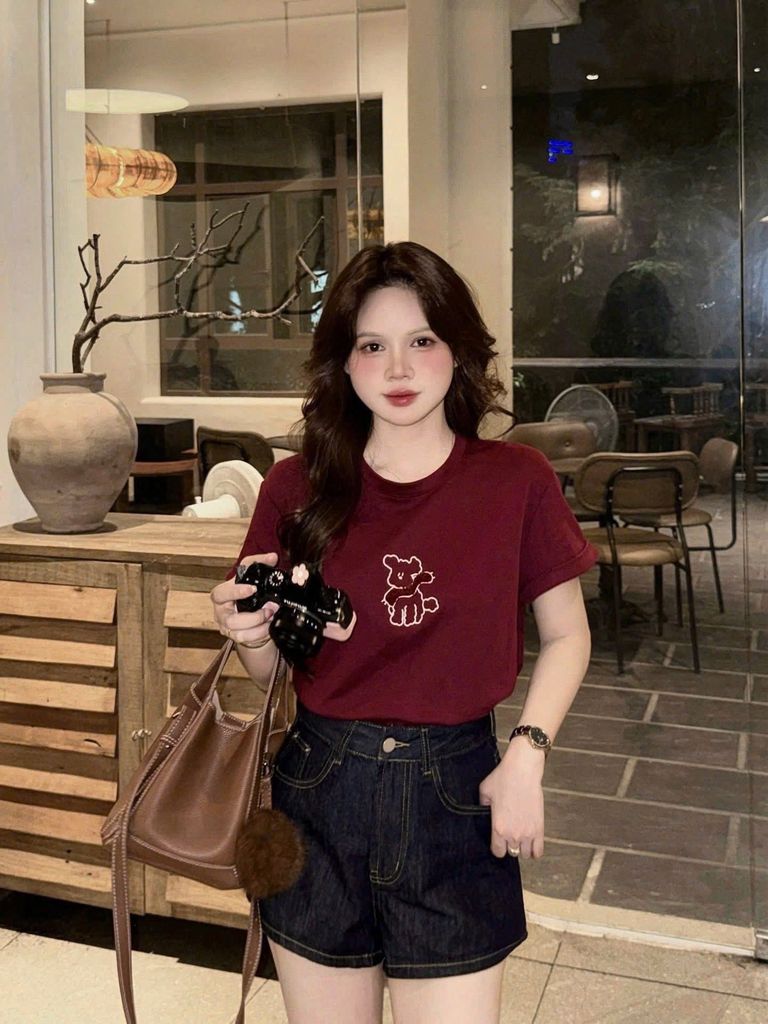 KS0943 - SET ÁO THUN TRẮNG IN CHÚ CÚN + QUẦN SHORT JEAN