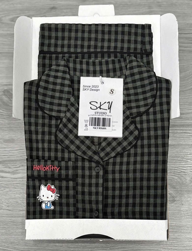 SKY8568 - SET BỘ IN HÌNH KITTY SỌC CARO XÁM ĐEN