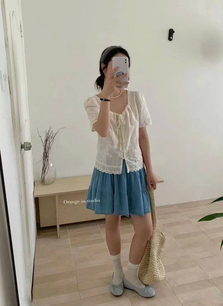 LEN3704 Áo xô Xanh cổ rút dây 7867-1