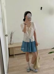 LEN3704 Áo xô Xanh cổ rút dây 7867-1