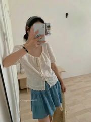 LEN3704 Áo xô Xanh cổ rút dây 7867-1