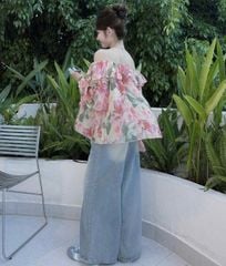 VGU0594 - SET ÁO TRỄ VAI HOA - QUẦN JEAN DÀI