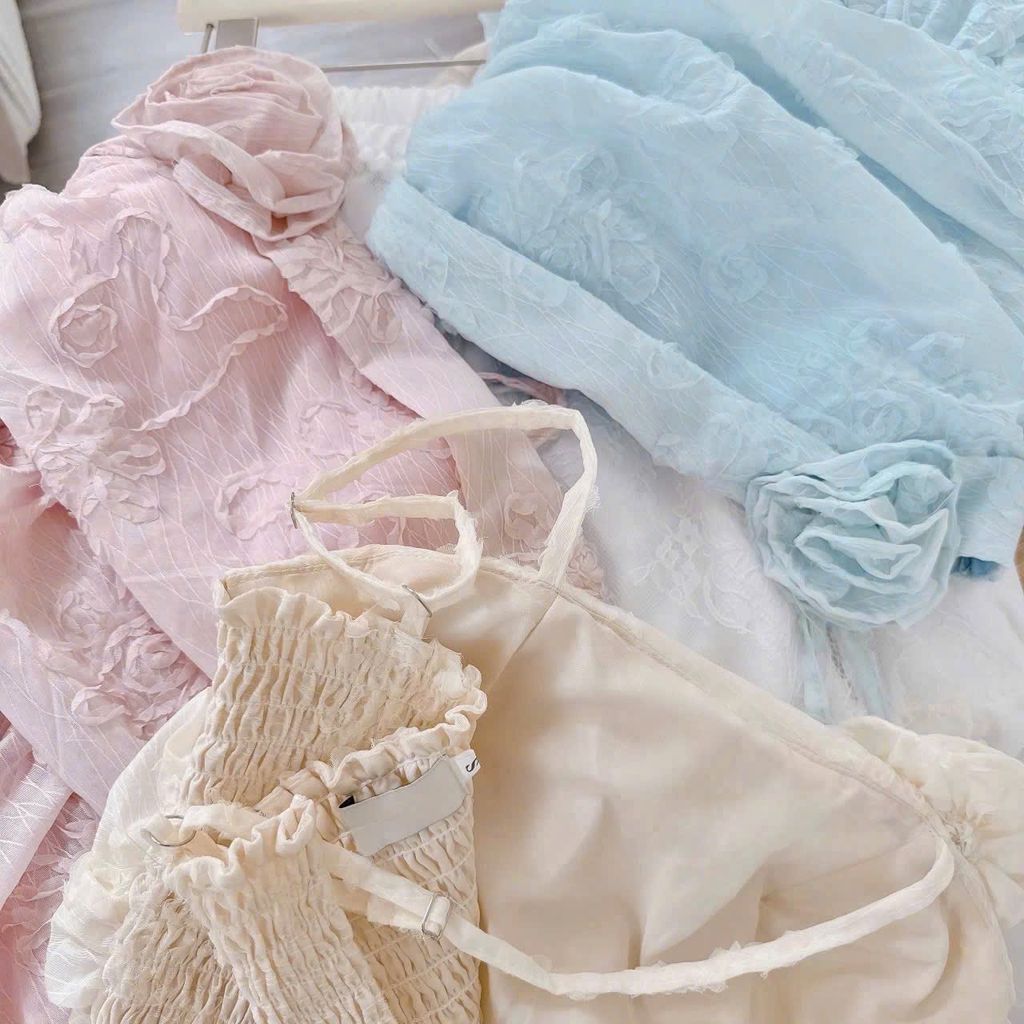 VGU0599 - ÁO 2 DÂY BABY DOLL KEM VÀNG ( ÁO LẺ)