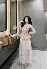 VGU0599 - ÁO 2 DÂY BABY DOLL KEM VÀNG ( ÁO LẺ)