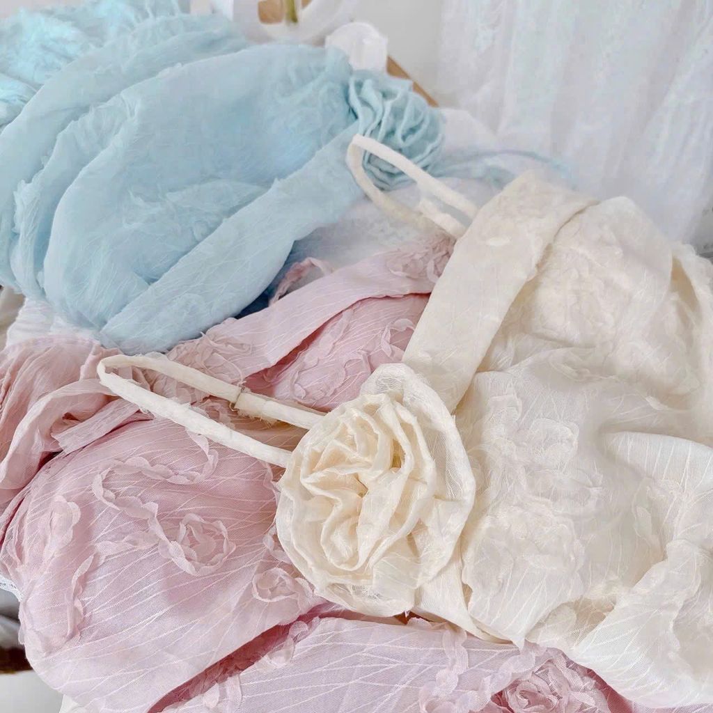 VGU0599 - ÁO 2 DÂY BABY DOLL KEM VÀNG ( ÁO LẺ)