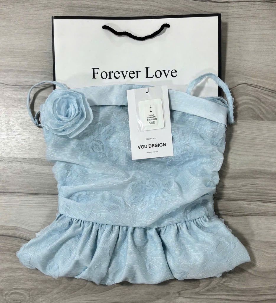 VGU0598 - ÁO 2 DÂY BABY DOLL XANH ( ÁO LẺ)