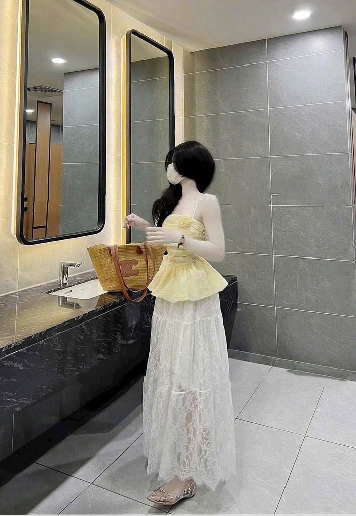 VGU0599 - ÁO 2 DÂY BABY DOLL KEM VÀNG ( ÁO LẺ)