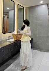 VGU0599 - ÁO 2 DÂY BABY DOLL KEM VÀNG ( ÁO LẺ)