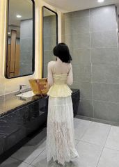 VGU0599 - ÁO 2 DÂY BABY DOLL KEM VÀNG ( ÁO LẺ)