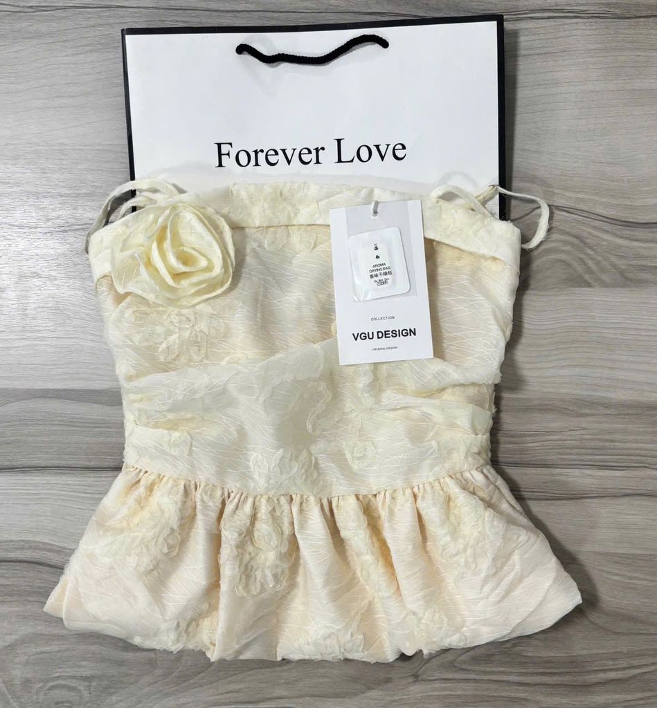 VGU0599 - ÁO 2 DÂY BABY DOLL KEM VÀNG ( ÁO LẺ)