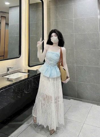 VGU0598 - ÁO 2 DÂY BABY DOLL XANH ( ÁO LẺ)