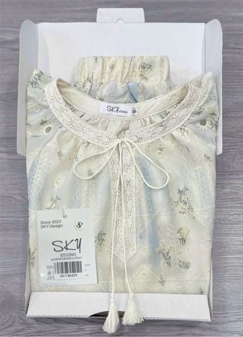 SKY8642 SET REN HOA, QUẦN SHORT (XANH)