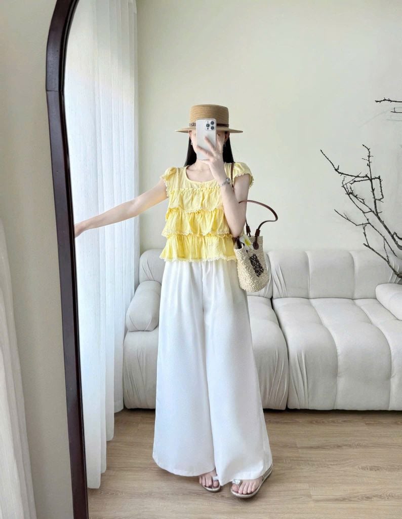 KS0949 - SET ÁO 3 TẦNG MÀU VÀNG - QUẦN DÀI TRẮNG