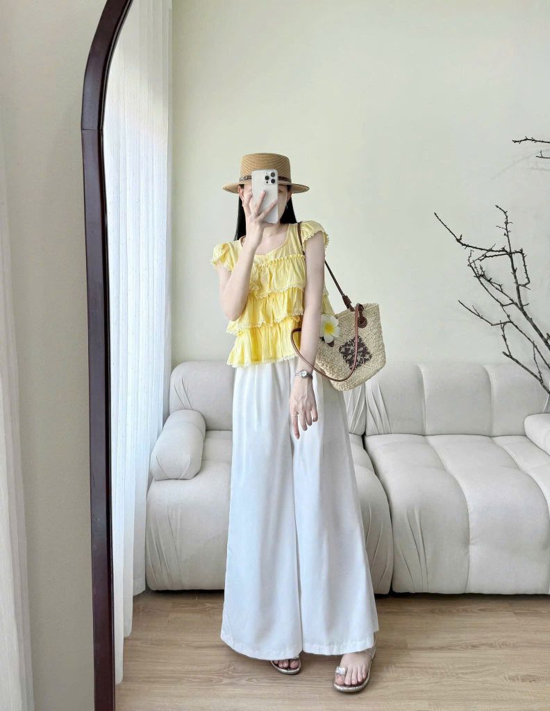 KS0949 - SET ÁO 3 TẦNG MÀU VÀNG - QUẦN DÀI TRẮNG