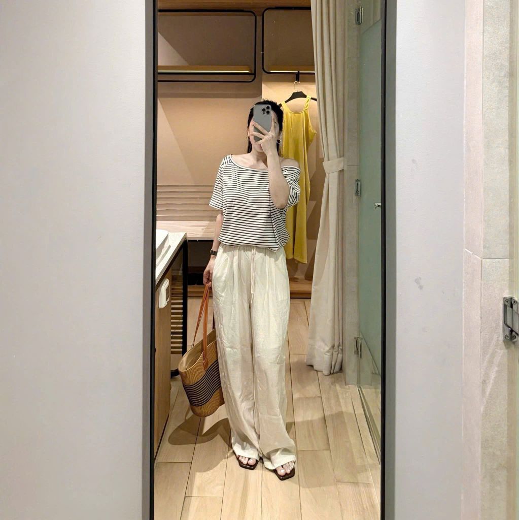 KS0952 - SET ÁO SỌC TRỄ VAI - QUẦN DÀI