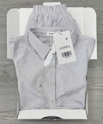 TB8622 Set sơmi sọc kết cườm, Quần short (XÁM)