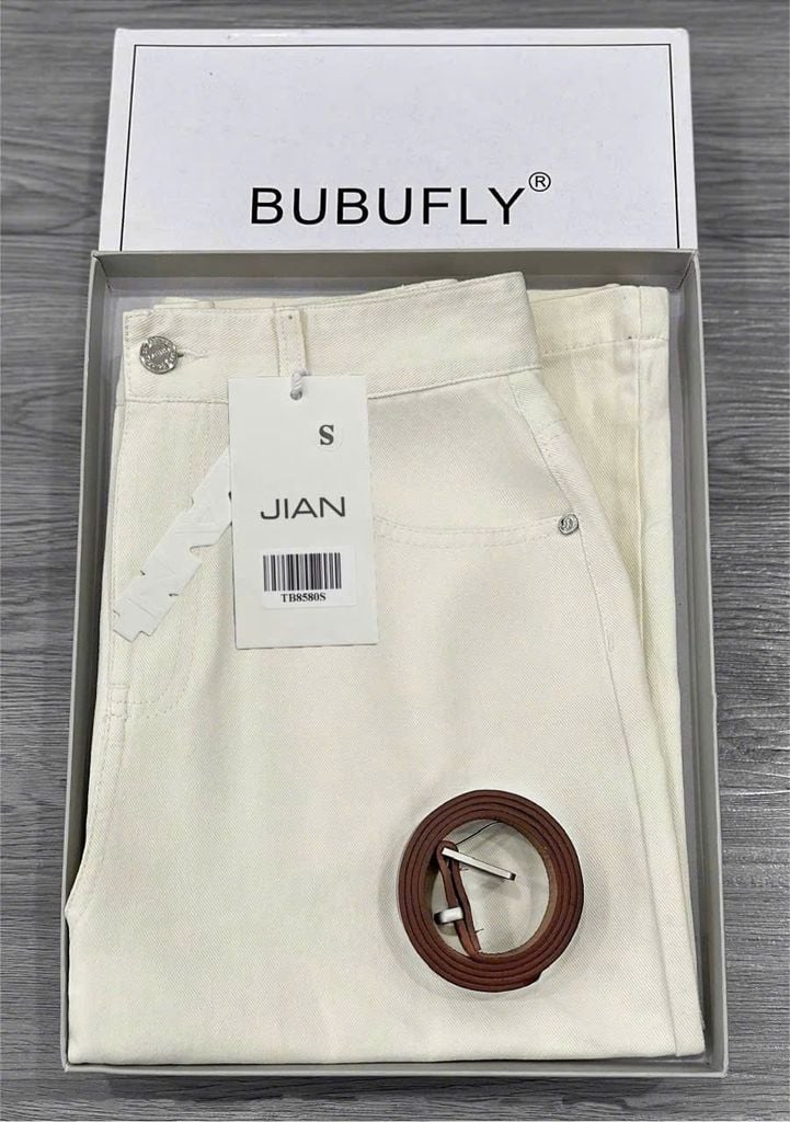 TB8580 - QUẦN JEAN NGỐ ỐNG RỘNG MÀU KEM ( KÈM NỊT)