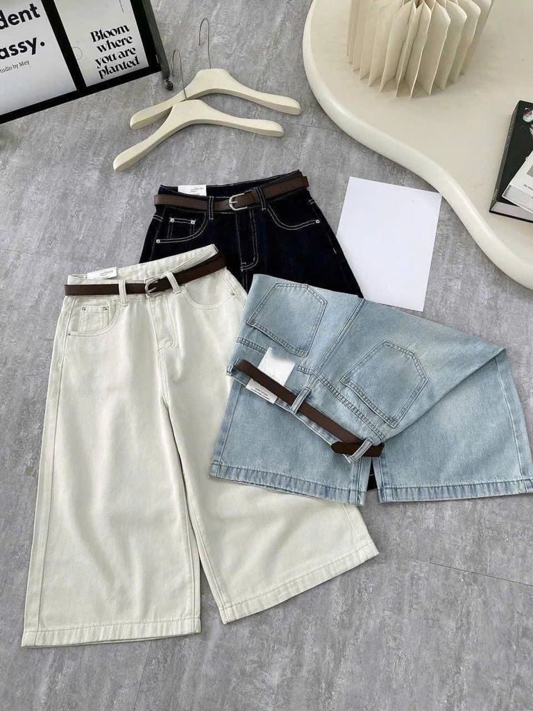 TB8580 - QUẦN JEAN NGỐ ỐNG RỘNG MÀU KEM ( KÈM NỊT)