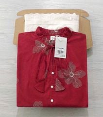 TB5764 - SET ÁO ĐỎ TAY DÀI- QUẦN VIỀN REN KEM