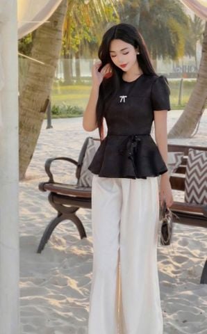 VGU0620 - SET ÁO PEPLUM TAG NƠ CC - QUẦN DÀI ( KEM DÂY CỘT EO)