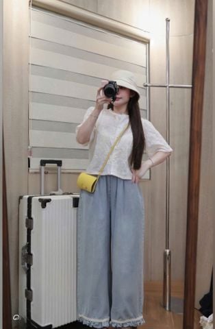 VGU0617 - SET CC ÁO  CỔ TRÒN NÚT BỌC- QUẦN DÀI VIỀN BÈO