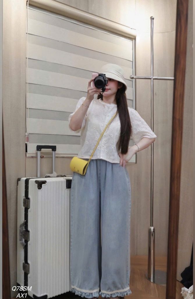 VGU0617 - SET CC ÁO  CỔ TRÒN NÚT BỌC- QUẦN DÀI VIỀN BÈO